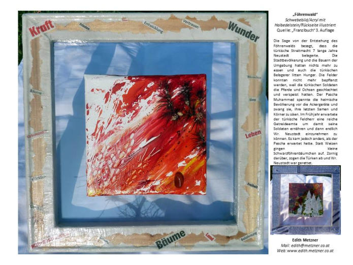 Schwebebild/Acryl mit Halbedelstein/Rückseite illustriert (Plexiglas) (ca. 30x30cm)